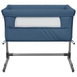 vidaXL Pat pentru copii cu saltea, bleumarin, pânză textil vidaXL Pat pentru copii cu saltea, bleumarin, pânză textil