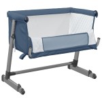 vidaXL Pat pentru copii cu saltea, bleumarin, pânză textil vidaXL Pat pentru copii cu saltea, bleumarin, pânză textil