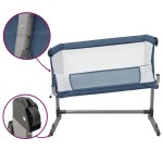 vidaXL Pat pentru copii cu saltea, bleumarin, pânză textil vidaXL Pat pentru copii cu saltea, bleumarin, pânză textil