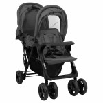 vidaXL Cărucior pentru gemeni în tandem, gri închis, oțel vidaXL Cărucior pentru gemeni în tandem, gri închis, oțel