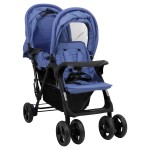 vidaXL Cărucior pentru gemeni în tandem, bleumarin, oțel