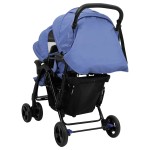 vidaXL Cărucior pentru gemeni în tandem, bleumarin, oțel