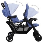 vidaXL Cărucior pentru gemeni în tandem, bleumarin, oțel
