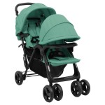 vidaXL Cărucior pentru gemeni în tandem, verde, oțel vidaXL Cărucior pentru gemeni în tandem, verde, oțel