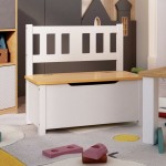vidaXL Bancă de depozitare pentru copii, alb și bej, 60x30x55 cm, MDF vidaXL Bancă de depozitare pentru copii, alb și bej, 60x30x55 cm, MDF