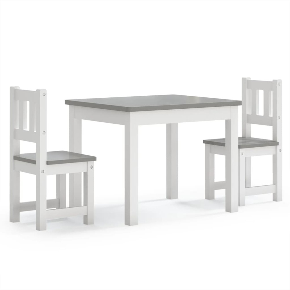 vidaXL Set masă&scaun pentru copii, 3 piese, alb și gri, MDF