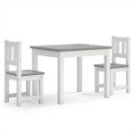 vidaXL Set masă&scaun pentru copii, 3 piese, alb și gri, MDF vidaXL Set masă&scaun pentru copii, 3 piese, alb și gri, MDF