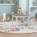 vidaXL Set masă&scaun pentru copii, 3 piese, alb și gri, MDF vidaXL Set masă&scaun pentru copii, 3 piese, alb și gri, MDF