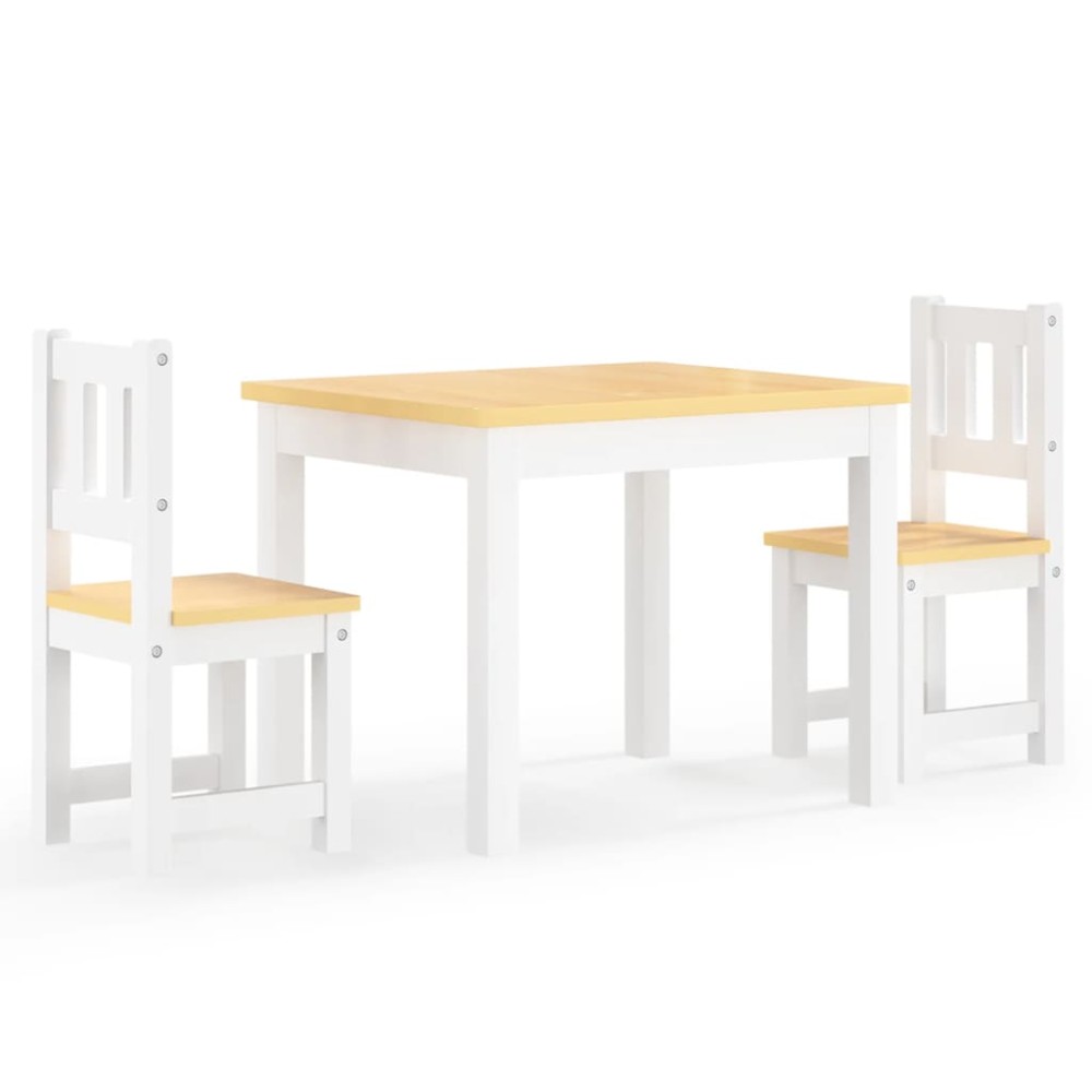 vidaXL Set masă&scaune pentru copii, 3 piese, alb și bej, MDF