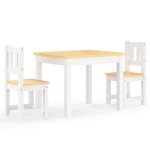 vidaXL Set masă&scaune pentru copii, 3 piese, alb și bej, MDF vidaXL Set masă&scaune pentru copii, 3 piese, alb și bej, MDF