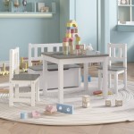 vidaXL Set masă&scaune pentru copii, 4 piese, alb și gri, MDF vidaXL Set masă&scaune pentru copii, 4 piese, alb și gri, MDF
