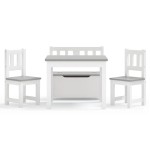 vidaXL Set masă&scaune pentru copii, 4 piese, alb și gri, MDF vidaXL Set masă&scaune pentru copii, 4 piese, alb și gri, MDF