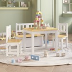 vidaXL Set masă&scaune pentru copii, 4 piese, alb și bej, MDF vidaXL Set masă&scaune pentru copii, 4 piese, alb și bej, MDF