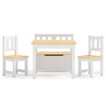 vidaXL Set masă&scaune pentru copii, 4 piese, alb și bej, MDF vidaXL Set masă&scaune pentru copii, 4 piese, alb și bej, MDF
