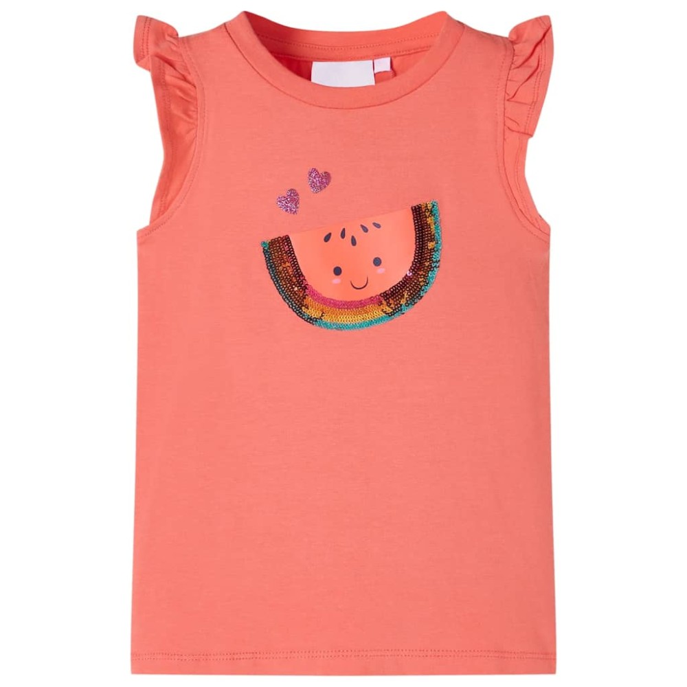 Tricou pentru copii cu mâneci cu volan, coral, 104