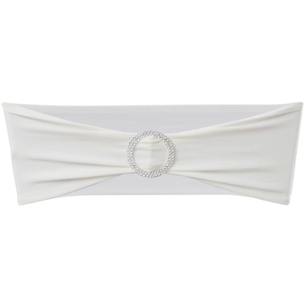 Fundă elastică decorativă scaun, cataramă diamante, crem, 25 buc.
