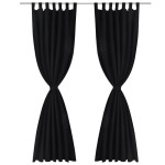 Draperii micro-satin cu bride, 2 buc, 140 x 175 cm, negru Draperii micro-satin cu bride, 2 buc, 140 x 175 cm, negru