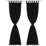 Draperii micro-satin cu bride, 2 buc, 140 x 225 cm, negru Draperii micro-satin cu bride, 2 buc, 140 x 225 cm, negru