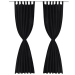 Draperii micro-satin cu bride, 2 buc, 140 x 225 cm, negru Draperii micro-satin cu bride, 2 buc, 140 x 225 cm, negru