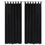Draperii micro-satin cu bride, 2 buc, 140 x 225 cm, negru Draperii micro-satin cu bride, 2 buc, 140 x 225 cm, negru