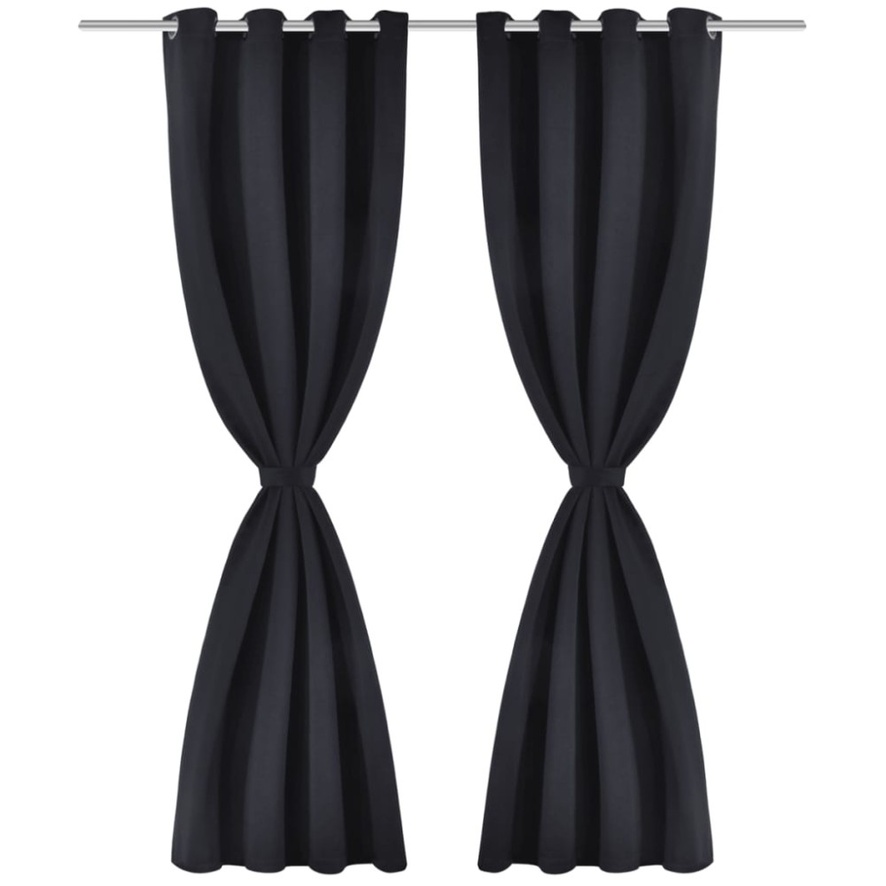Draperii opace cu inele metalice, 2 buc., negru, 135 x 245 cm