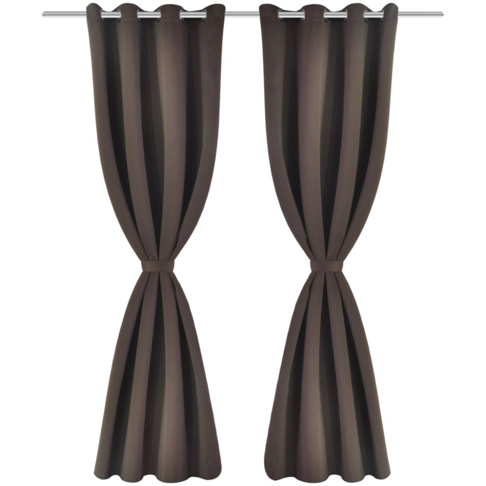 Draperii opace cu inele metalice, 2 buc., maro, 135 x 245 cm