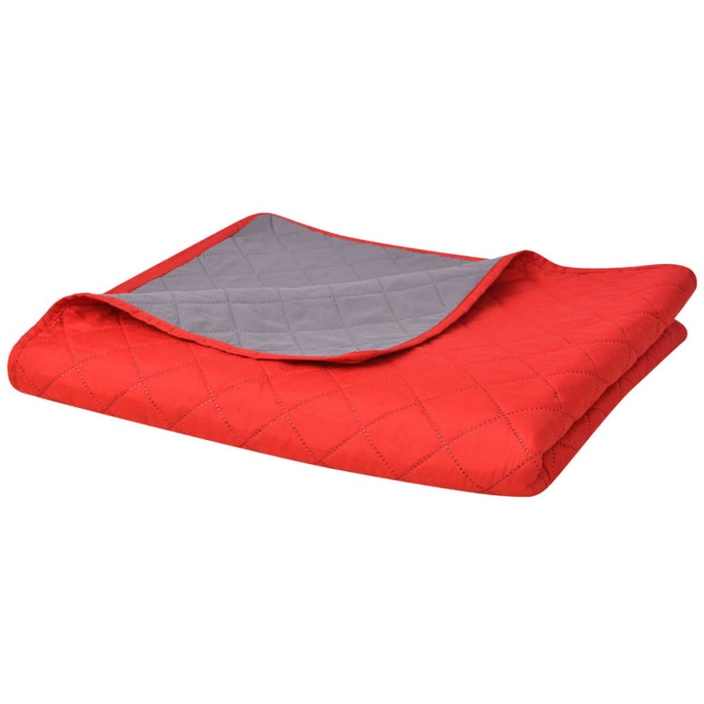 vidaXL Cuvertură matlasată cu două fețe, 230 x 260 cm, roșu și gri