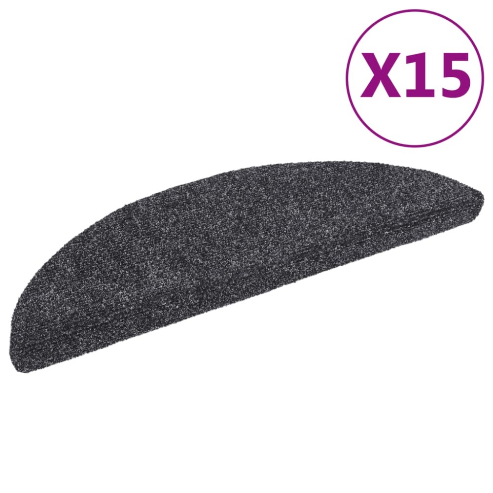 vidaXL Covorașe autoadezive pentru scări, 15 buc., 56x17x3 cm, gri închis, semirotunde