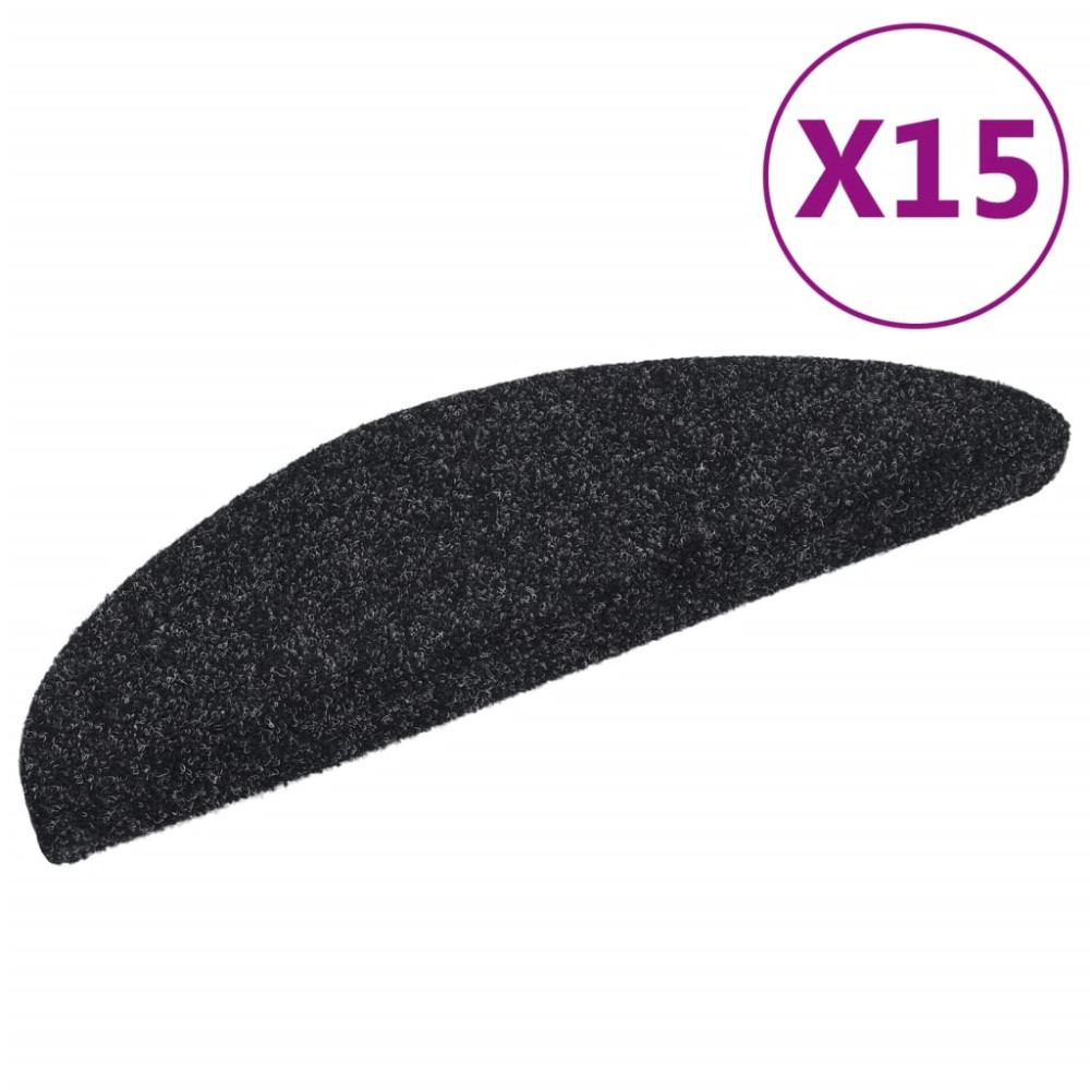 vidaXL Covorașe autoadezive pentru scări, 15 buc., 56x17x3 cm, negre, semirotunde