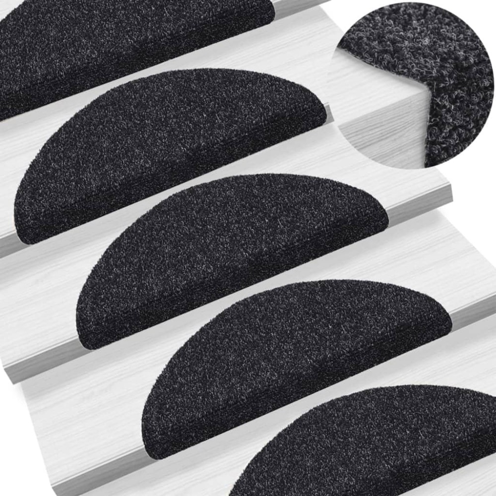 vidaXL Covorașe autoadezive pentru scări, 15 buc., 56x17x3 cm, negre, semirotunde