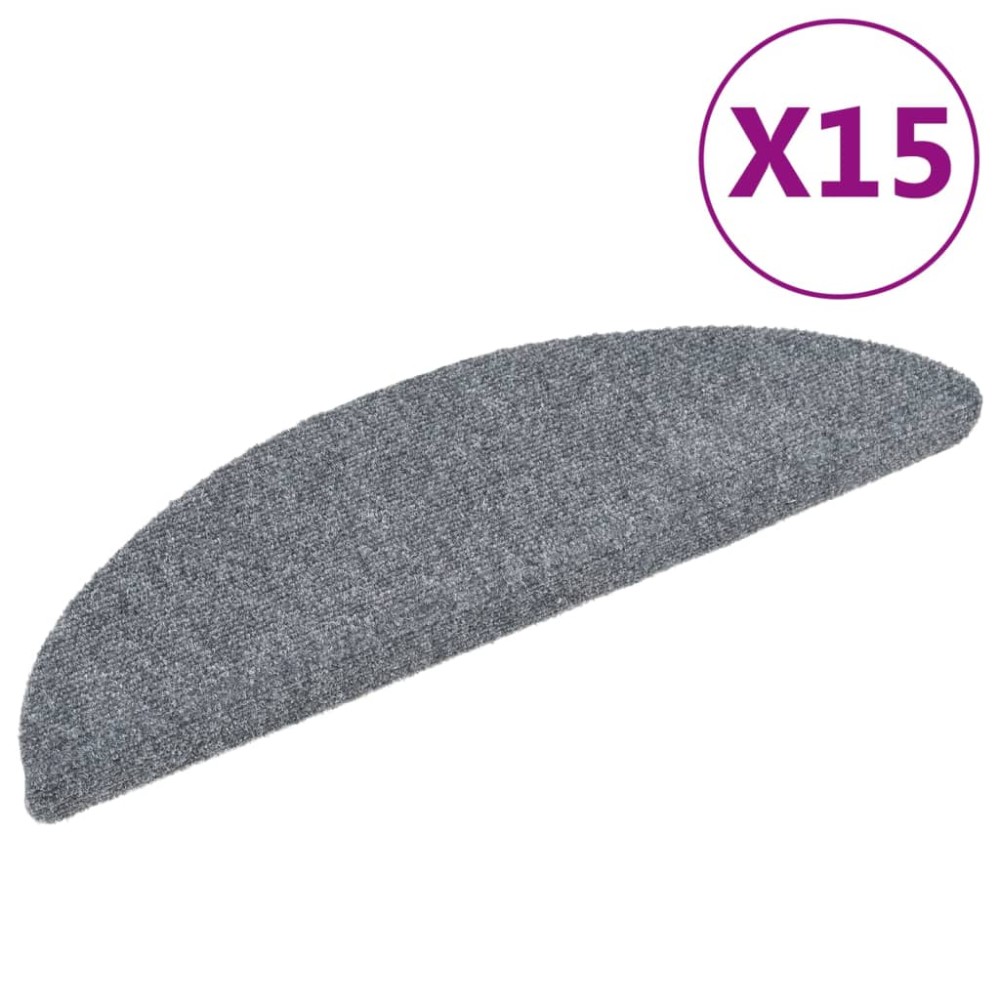 vidaXL Covorașe pentru scări autoadezive, 15 buc., 56x17x3 cm, gri deschis, semirotunde