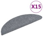 vidaXL Covorașe pentru scări autoadezive, 15 buc., 56x17x3 cm, gri deschis, semirotunde