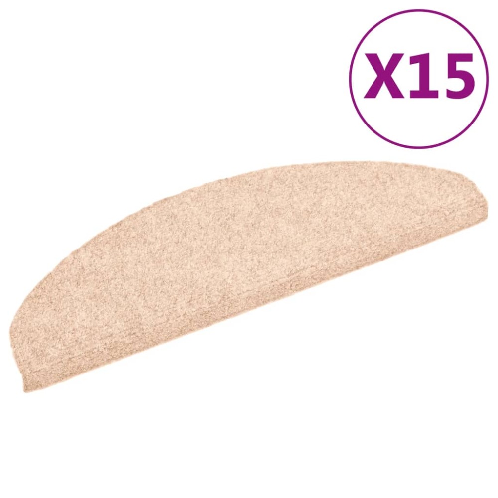 vidaXL Covorașe autoadezive pentru scări, 15 buc., 65x21x4 cm, crem, semirotunde, mari