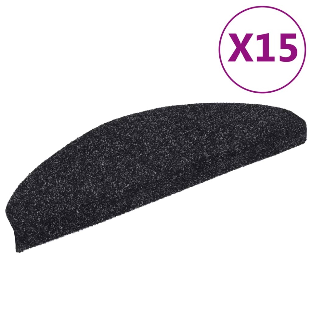 vidaXL Covorașe autoadezive pentru scări, 15 buc., 65x21x4 cm, negru, semirotunde, mari