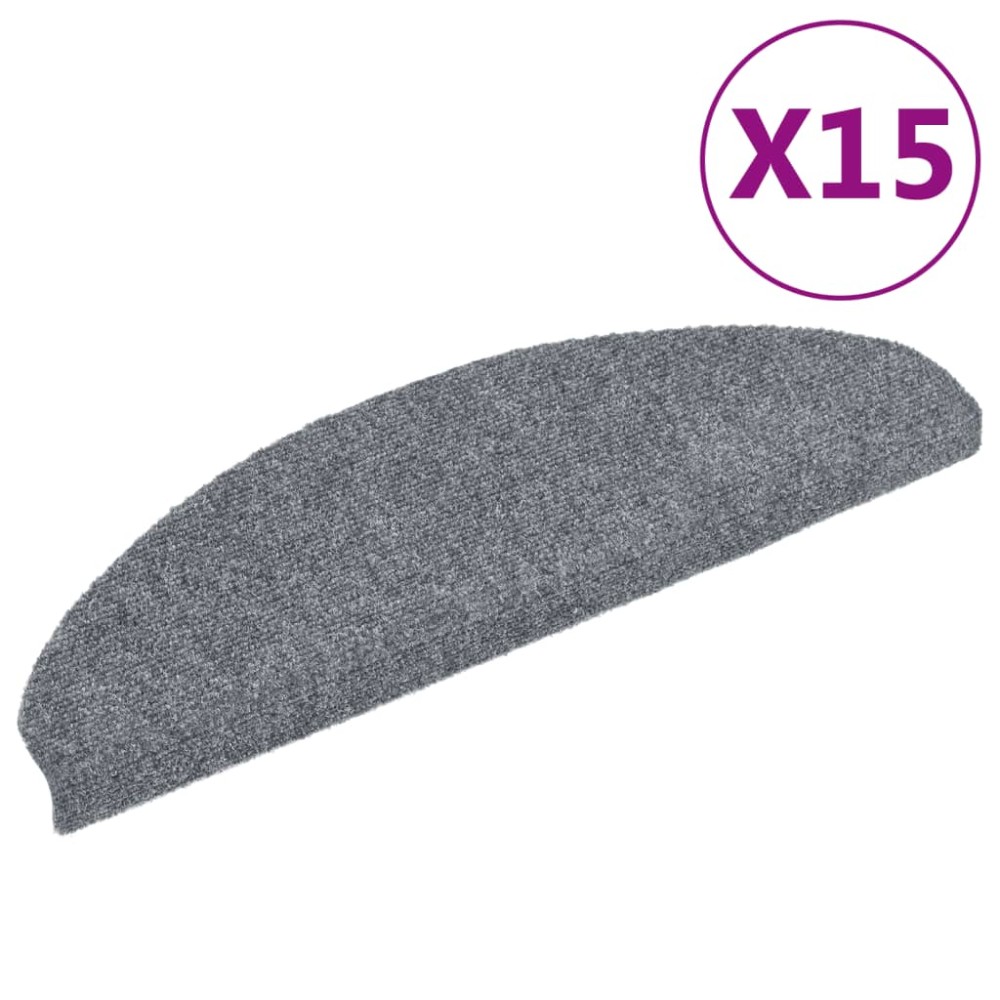 vidaXL Covorașe pentru scări autoadezive, 15 buc., 65x21x4 cm, gri deschis, semirotunde, mari