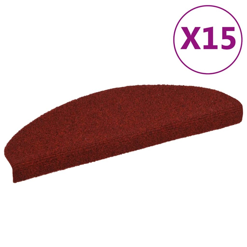 vidaXL Covorașe pentru scări autoadezive, 15 buc., 65x21x4 cm, roșu bordeaux, semirotunde, mari
