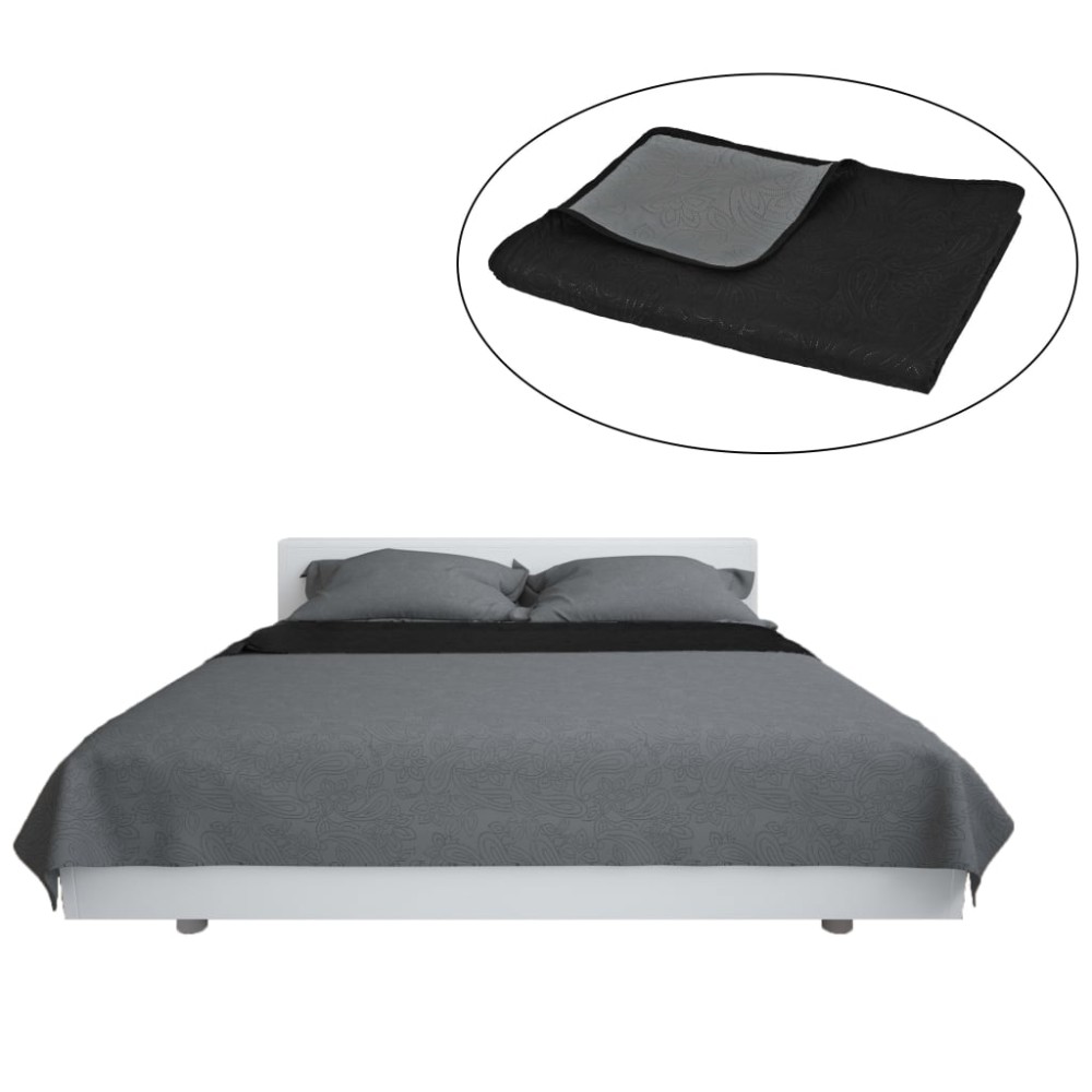 vidaXL Cuvertură matlasată cu două fețe, 170x210 cm, gri și negru