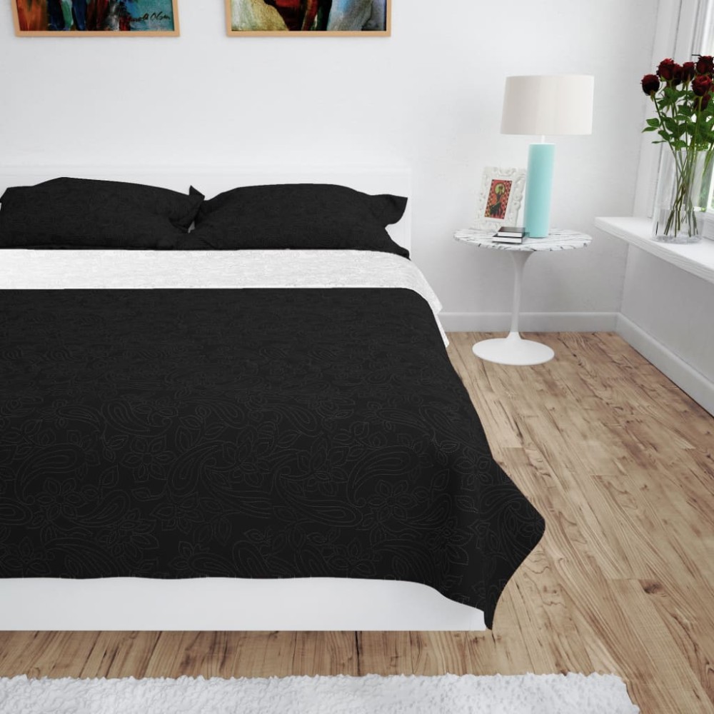 vidaXL Cuvertură matlasată cu două fețe, 230x260 cm, negru și alb