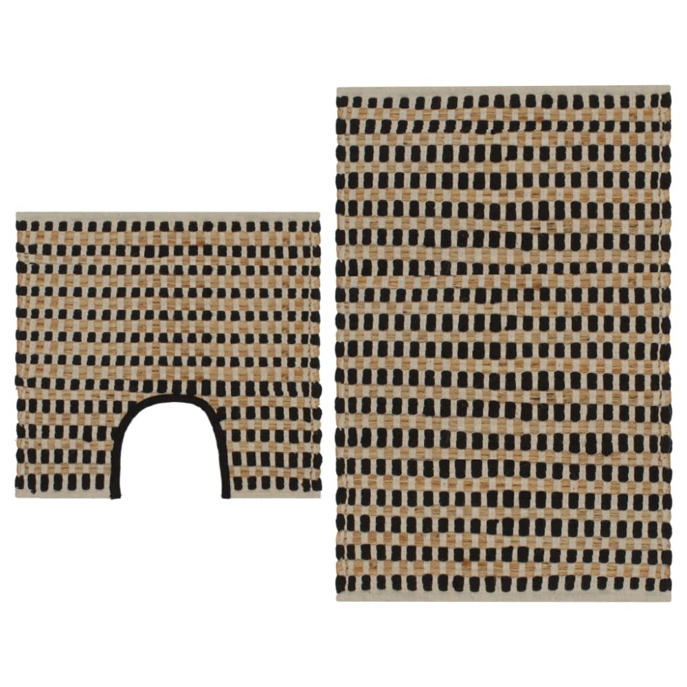 vidaXL Set covoraș baie lucrat manual, natural și negru, iută textil