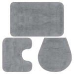 vidaXL Set covorașe baie, 3 piese, gri, material textil vidaXL Set covorașe baie, 3 piese, gri, material textil