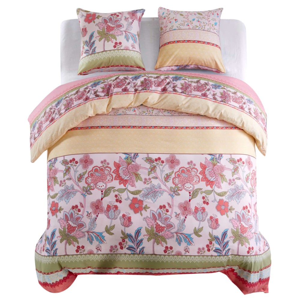 vidaXL Set husă pilotă model floral/dungi roz 200x220/80x80 cm