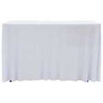 vidaXL Huse elastice de masă cu fustă, 2 buc., alb, 243x76x74 cm vidaXL Huse elastice de masă cu fustă, 2 buc., alb, 243x76x74 cm