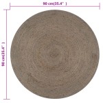vidaXL Covor manual, gri, 90 cm, iută, rotund