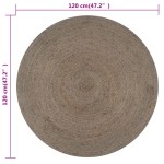 vidaXL Covor manual, gri, 120 cm, iută, rotund