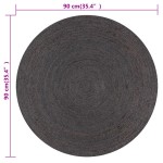 vidaXL Covor manual, gri închis, 90 cm, iută, rotund