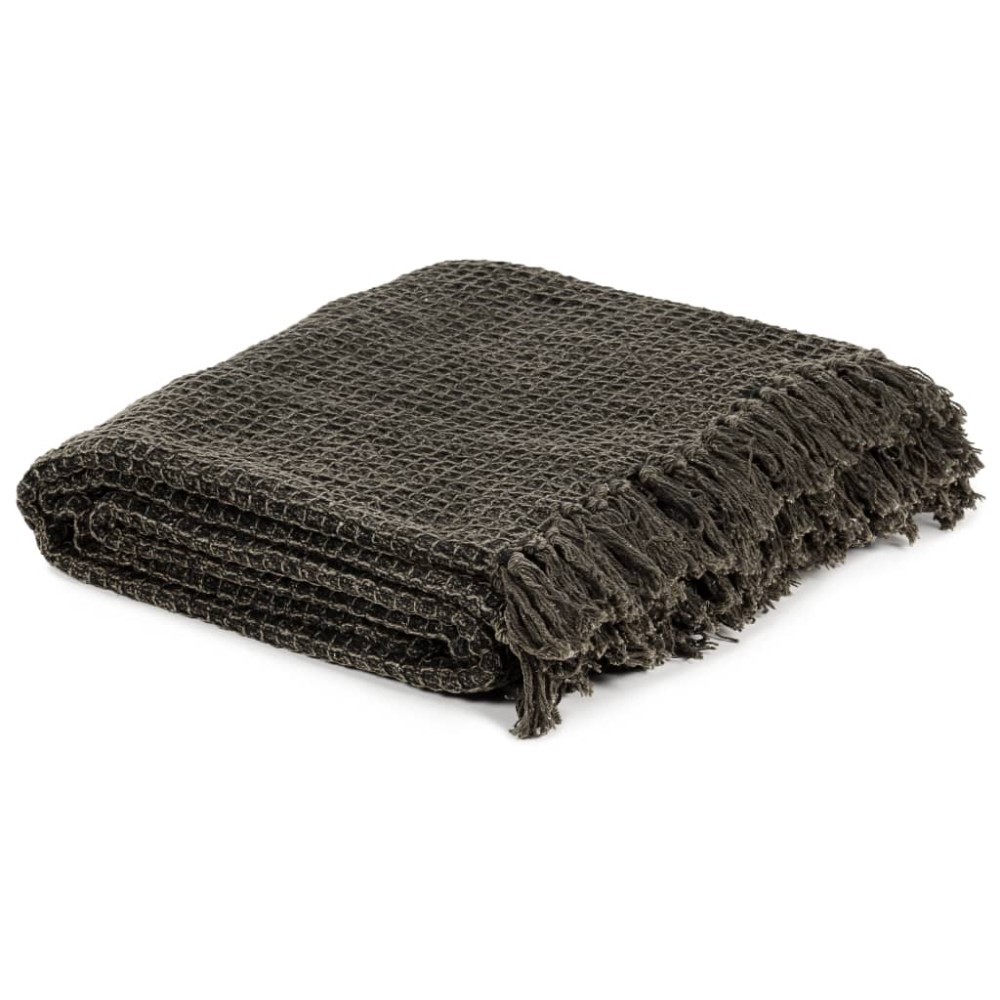 vidaXL Pătură decorativă, antracit/maro, 125 x 150 cm, bumbac