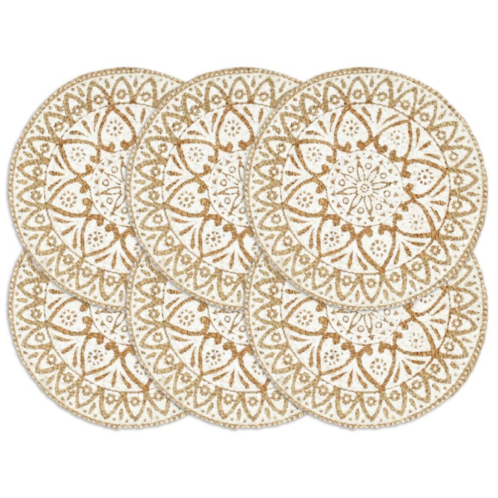 vidaXL Naproane, 6 buc., alb, 38 cm, iută, rotund