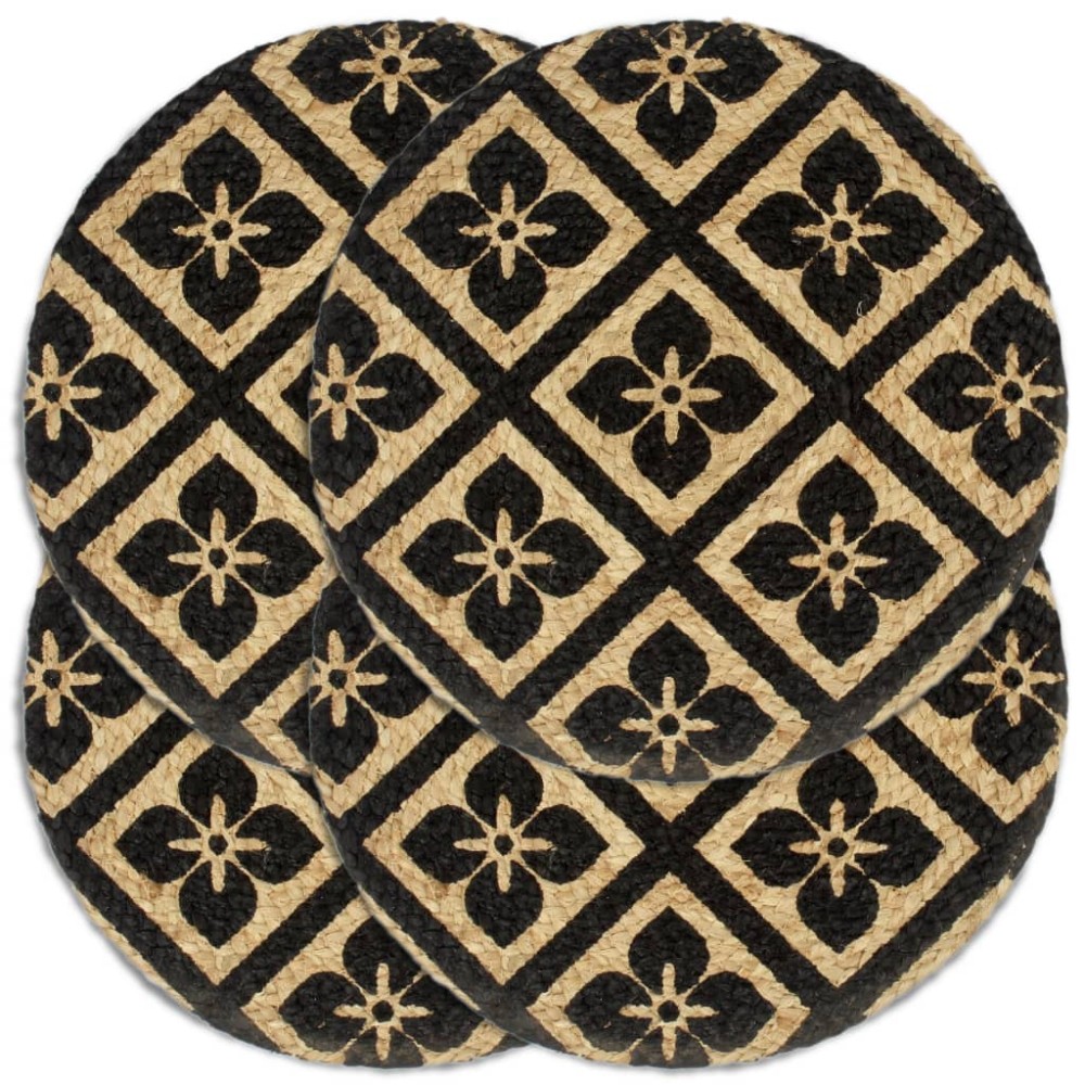 vidaXL Naproane, 4 buc., negru, 38 cm, iută, rotund