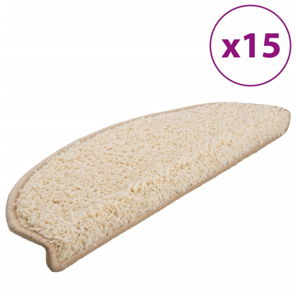 vidaXL Covorașe pentru trepte scară, 15 buc., crem, 65x21x4 cm