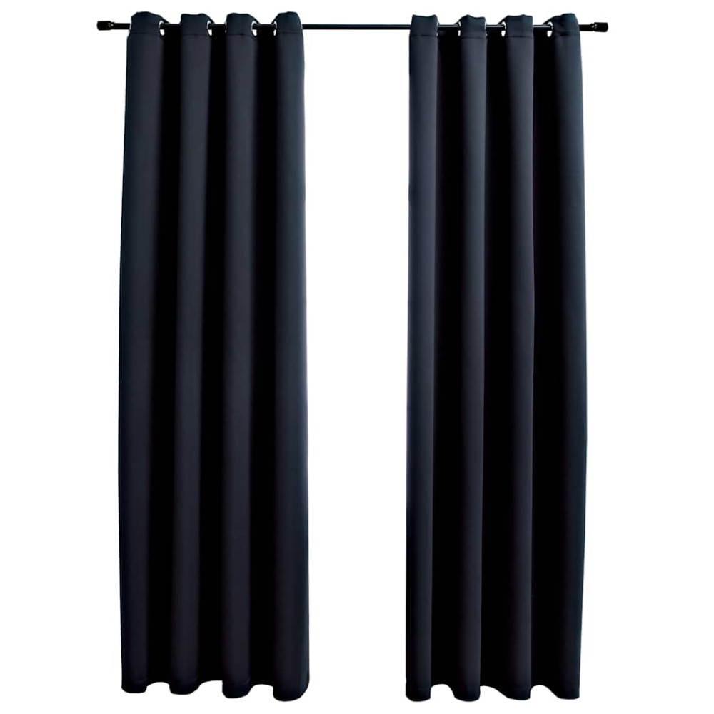 vidaXL Draperii opace cu inele metalice, 2 buc., negru, 140 x 175 cm